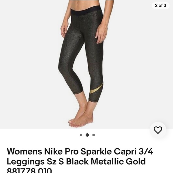 Nike Pro Cropped Legging Black Metallic Gold - Picture 1 of 7